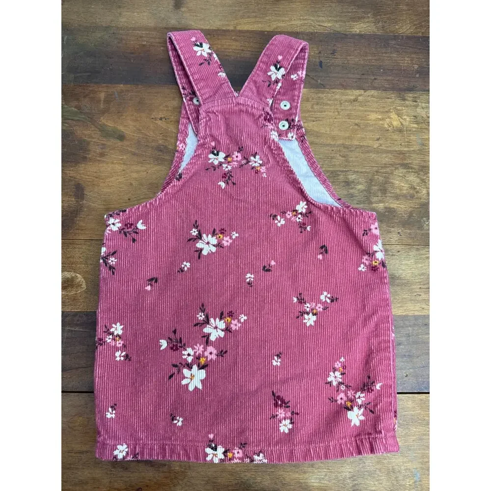 The Childrens Place Mauve Cotton Floral Corduroy Jumper Dress Adjustable Size 2T